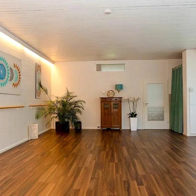 Innenansicht Veranstaltungsraum Herzstudio Neufarn mit Ballettstange, Pflanzen und Orchidee